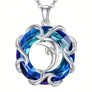 Silver dolphin, Blue Stone Necklace NWT. Fast Ship. Beautiful.